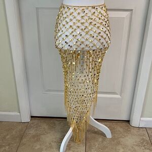 Gold Sequin Fringe Hip Scarf